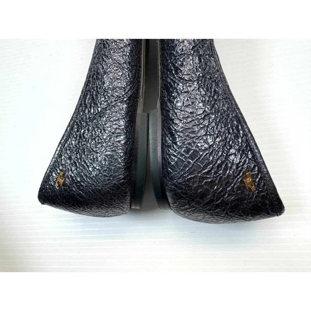 Tory Burch Laila Driver Ballet Flats Women 8-8.5? Metallic Navy‎ Crinkle Leather - Picture 9 of 9